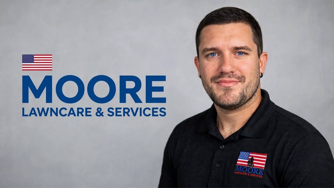 Shane Moore, owner of Moore Lawncare & Services LLC, wearing his company polo